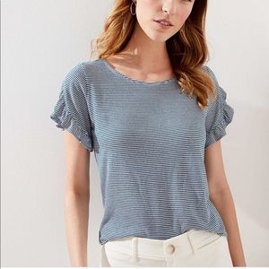 Loft Tulip Sleeve Blue and White Stripe Shirt
